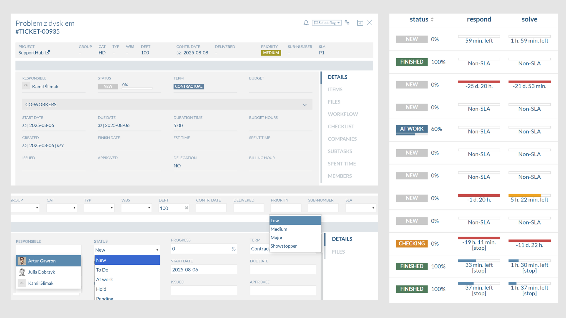 Priorytety, czas reakcji help desk Flowgres