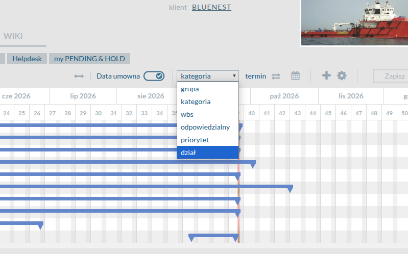 Grouping tasks by department on the Gantt chart