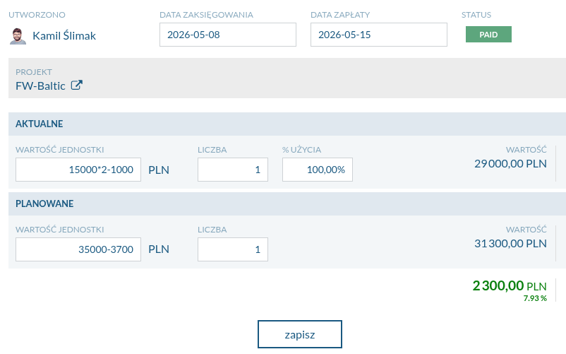 Calculator in value fields