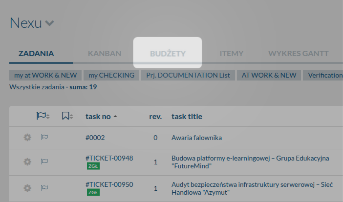 New location for the Budgets tab