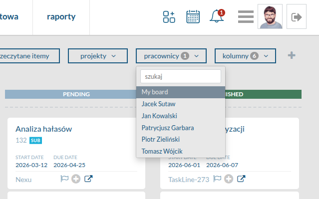 Displaying team members’ tasks on the “My Board” Kanban board